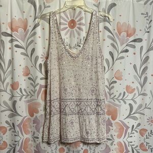 Beautiful large light lavender sequined V-neck coverup made in India